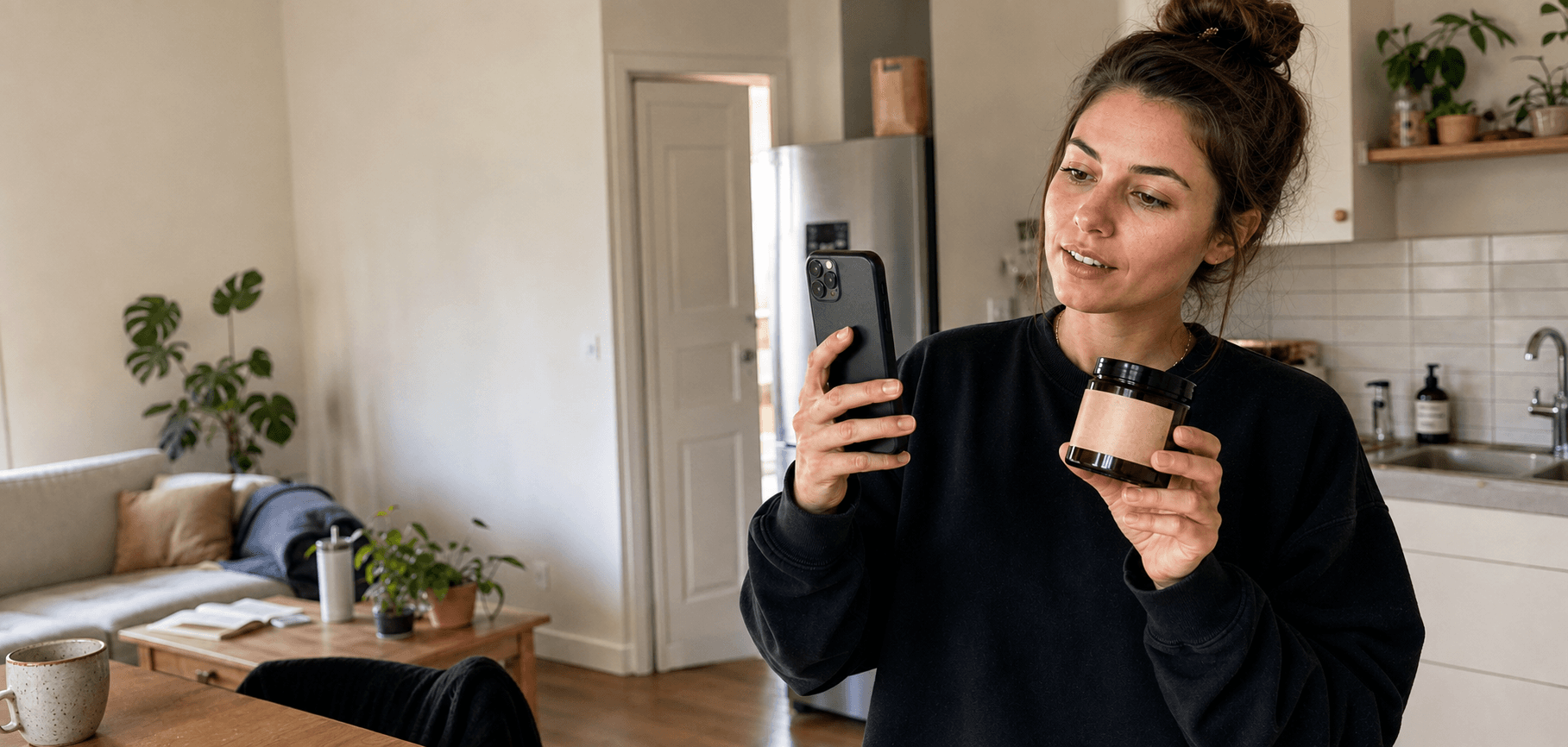 A creator filming an authentic product video at home